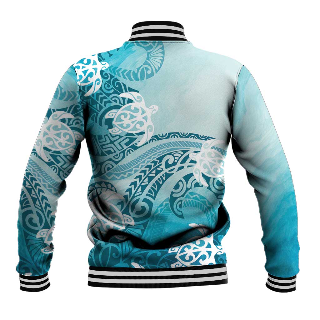 Polynesia Turtle Baseball Jacket Watercolor Abstract Style