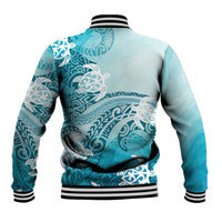 Polynesia Turtle Baseball Jacket Watercolor Abstract Style