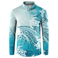 Polynesia Turtle Button Sweatshirt Watercolor Abstract Style LT7 Blue - Polynesian Pride