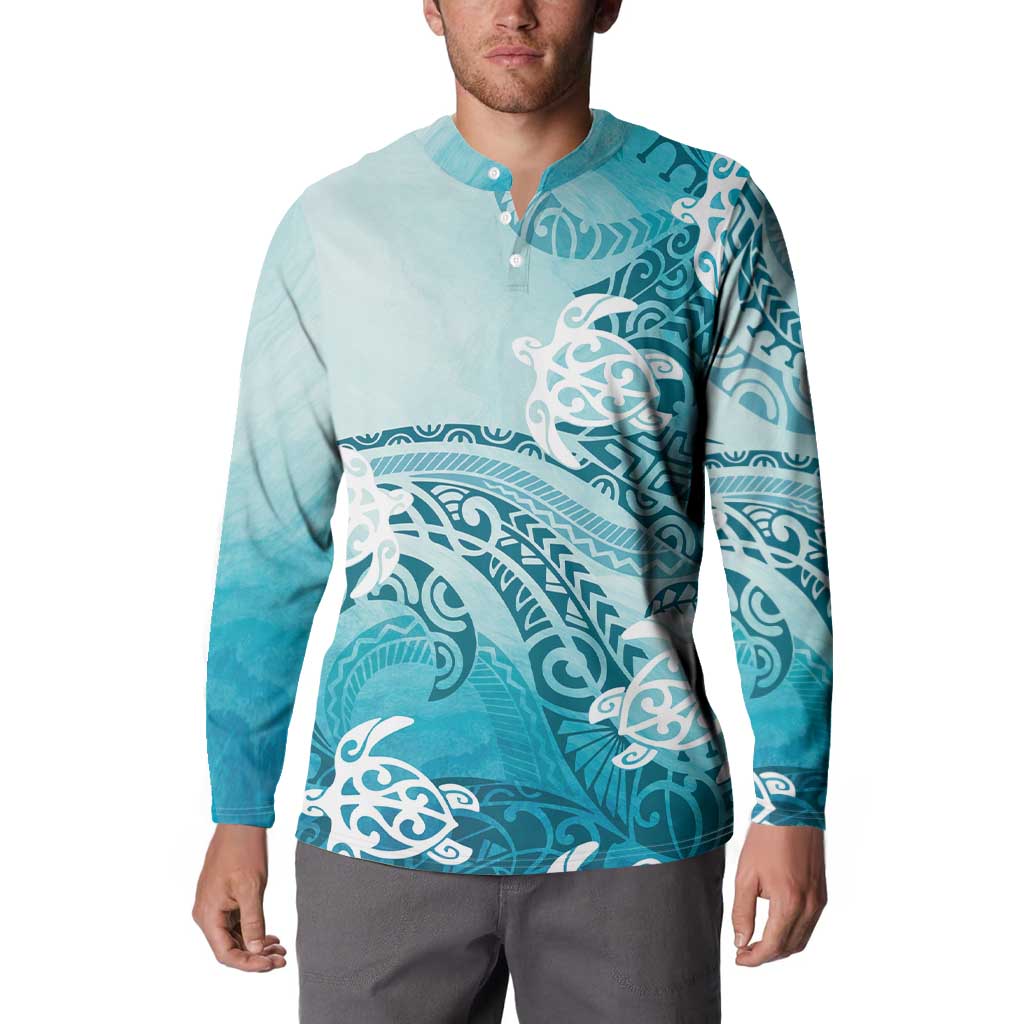 Polynesia Turtle Button Sweatshirt Watercolor Abstract Style LT7 - Polynesian Pride