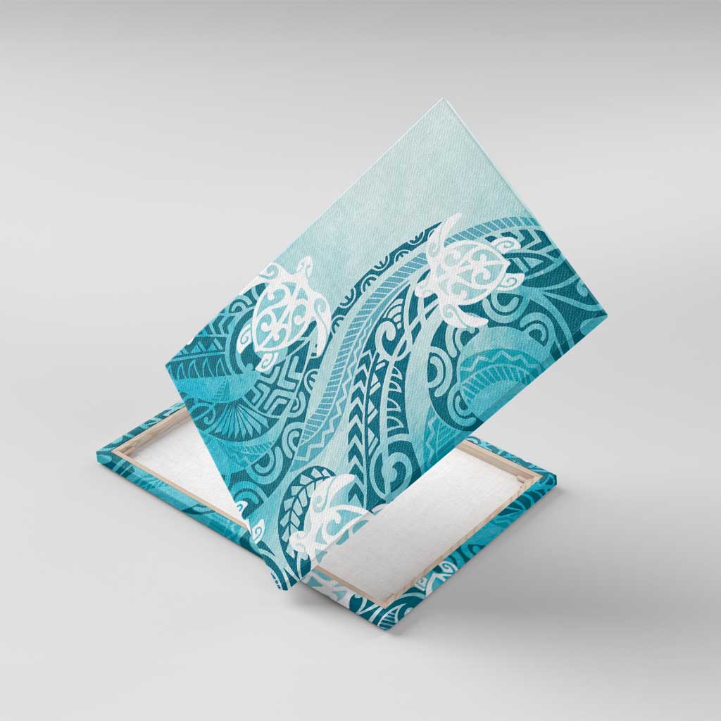 Polynesia Turtle Canvas Wall Art Watercolor Abstract Style LT7 With Frame Blue - Polynesian Pride