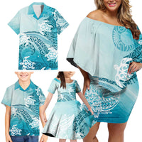 Polynesia Turtle Family Matching Off Shoulder Short Dress and Hawaiian Shirt Watercolor Abstract Style LT7 - Polynesian Pride