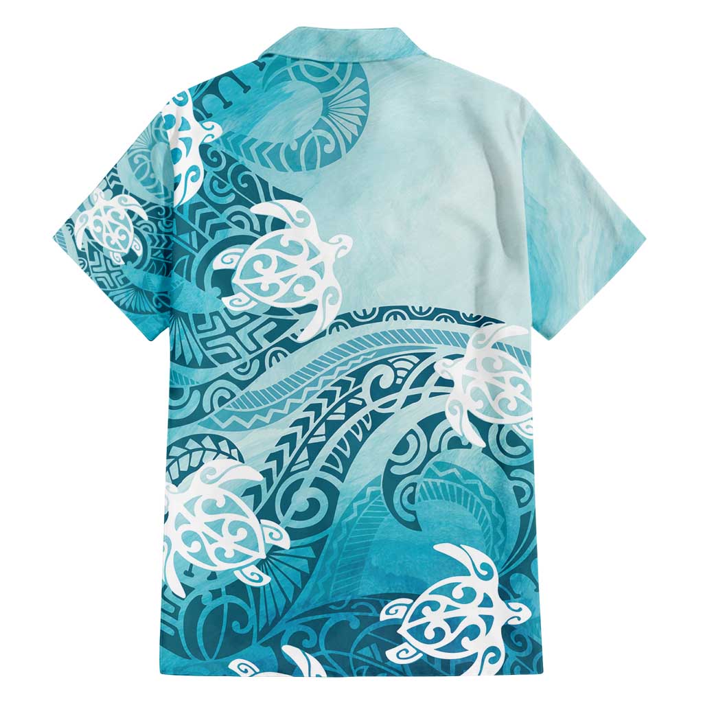Polynesia Turtle Family Matching Summer Maxi Dress and Hawaiian Shirt Watercolor Abstract Style