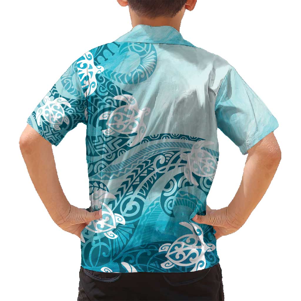 Polynesia Turtle Family Matching Tank Maxi Dress and Hawaiian Shirt Watercolor Abstract Style LT7 - Polynesian Pride