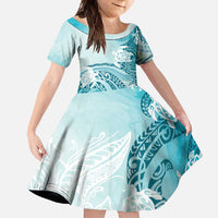 Polynesia Turtle Family Matching Tank Maxi Dress and Hawaiian Shirt Watercolor Abstract Style LT7 Daughter's Dress Blue - Polynesian Pride