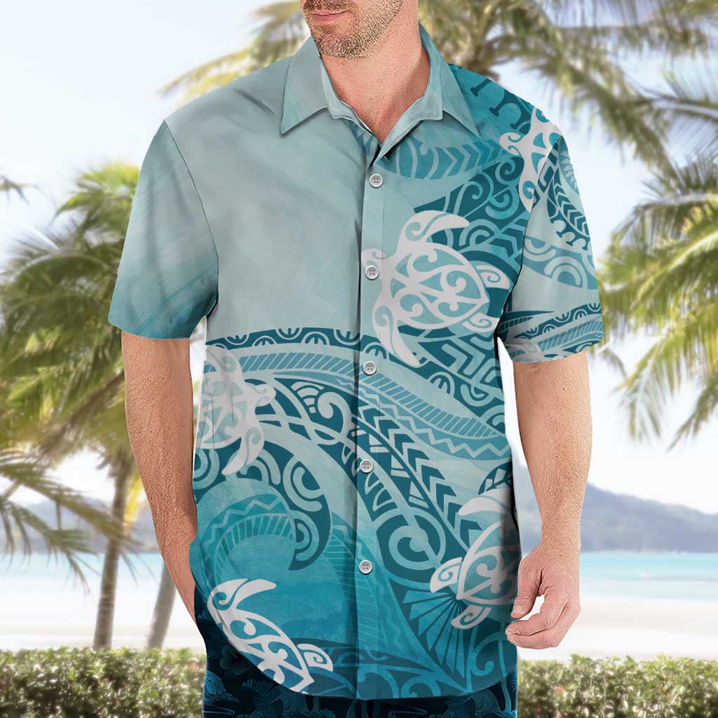 Polynesia Turtle Hawaiian Shirt Watercolor Abstract Style