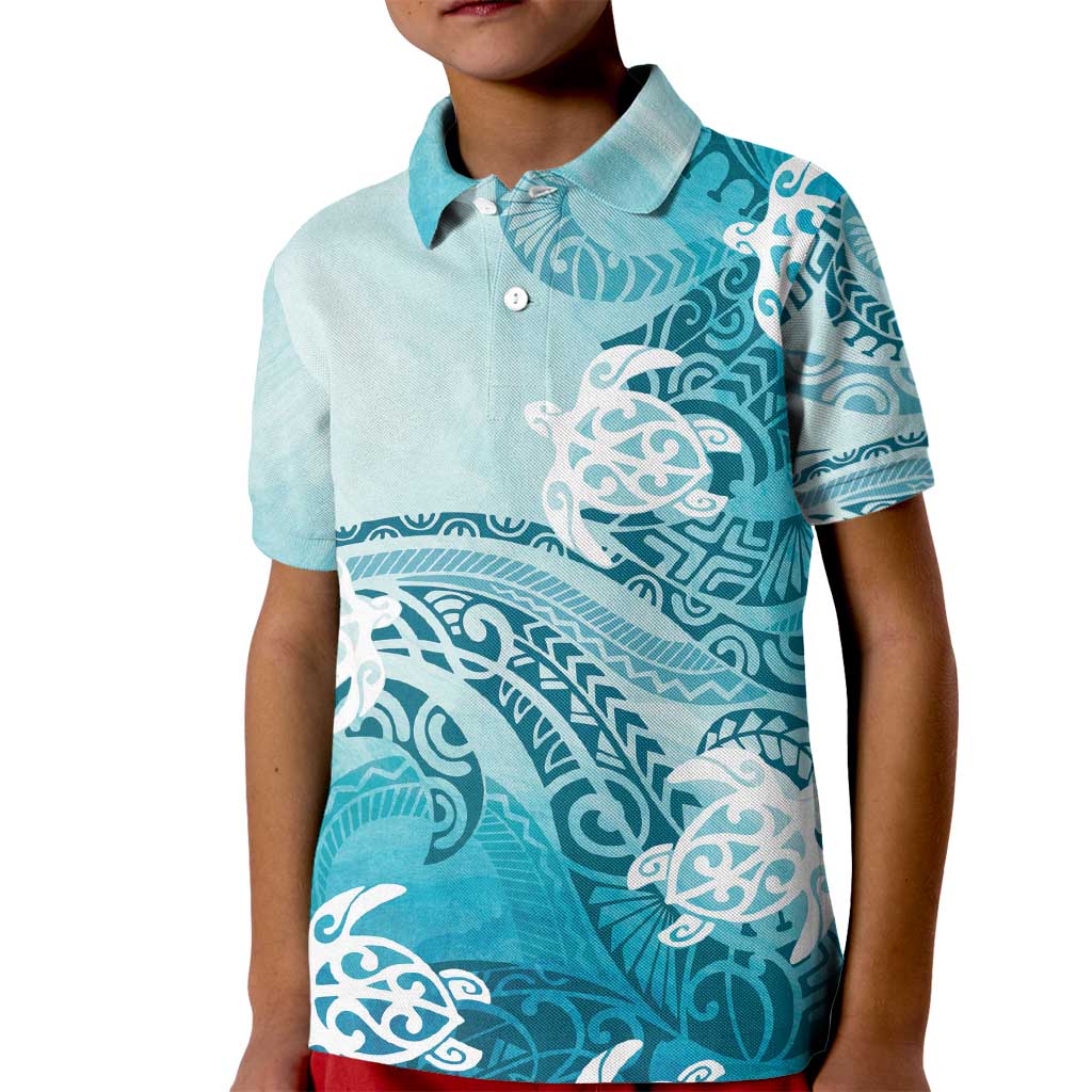 Polynesia Turtle Kid Polo Shirt Watercolor Abstract Style LT7 Kid Blue - Polynesian Pride