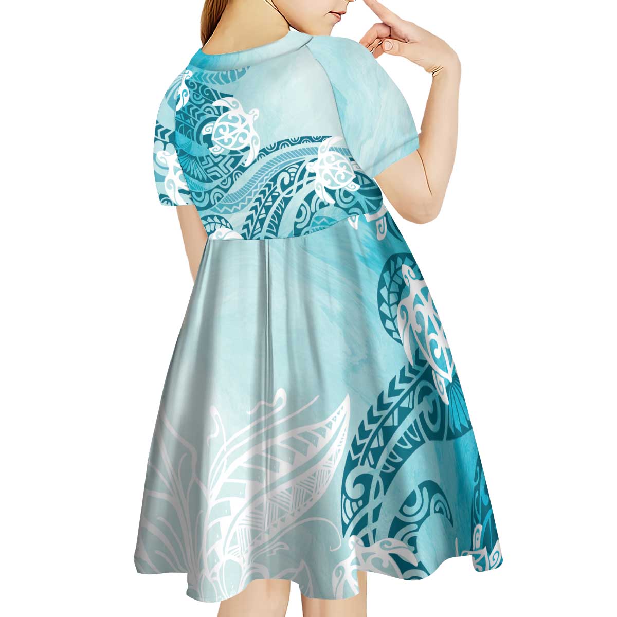 Polynesia Turtle Kid Short Sleeve Dress Watercolor Abstract Style LT7 - Polynesian Pride