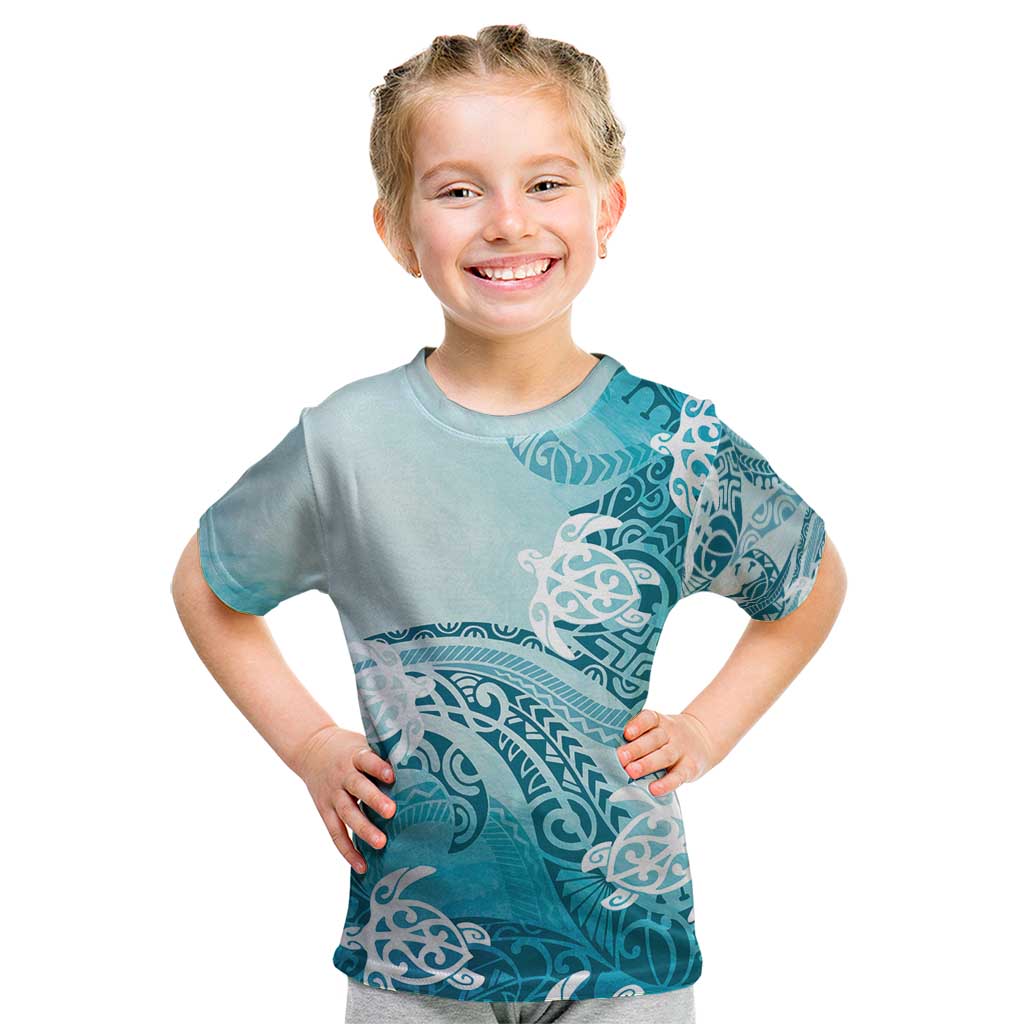 Polynesia Turtle Kid T Shirt Watercolor Abstract Style LT7 Blue - Polynesian Pride