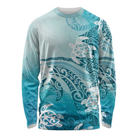 Polynesia Turtle Long Sleeve Shirt Watercolor Abstract Style