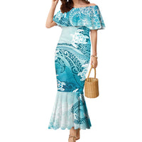 Polynesia Turtle Mermaid Dress Watercolor Abstract Style LT7 Women Blue - Polynesian Pride