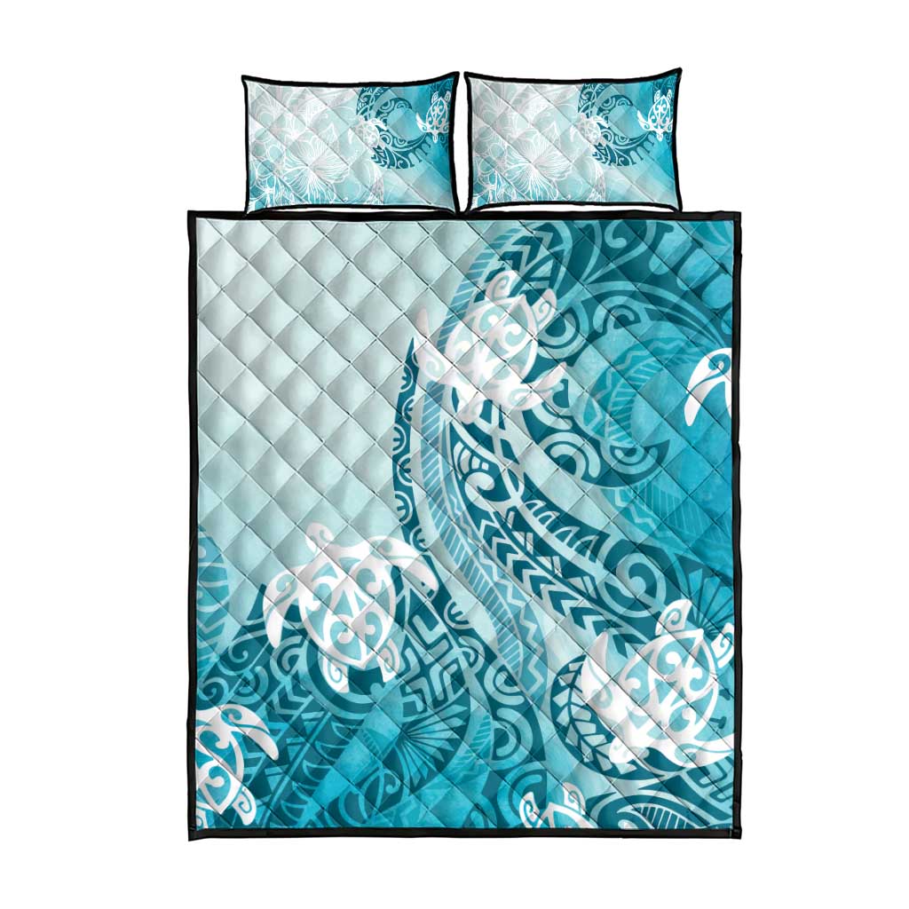 Polynesia Turtle Quilt Bed Set Watercolor Abstract Style