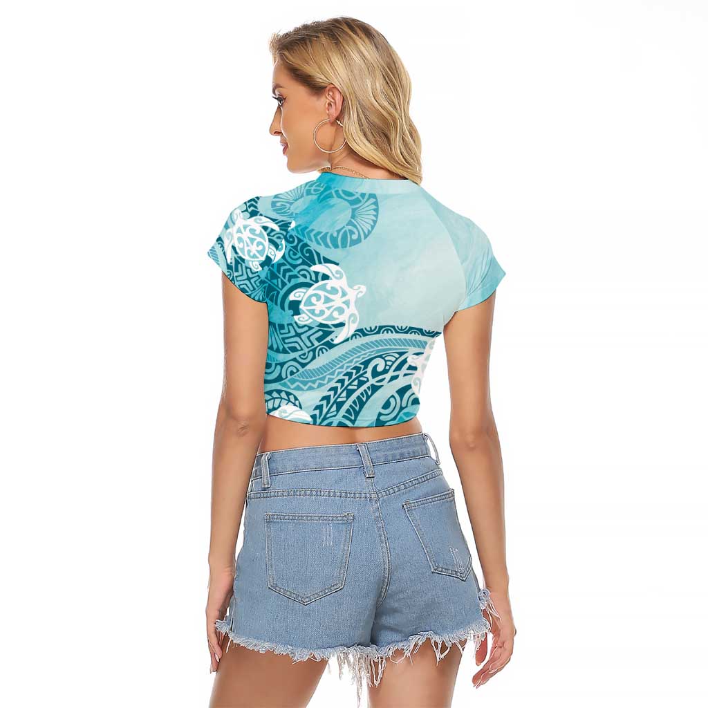 Polynesia Turtle Raglan Cropped T Shirt Watercolor Abstract Style LT7 - Polynesian Pride