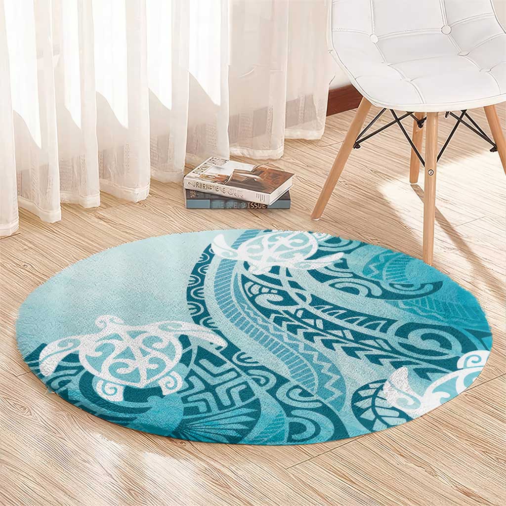 Polynesia Turtle Round Carpet Watercolor Abstract Style