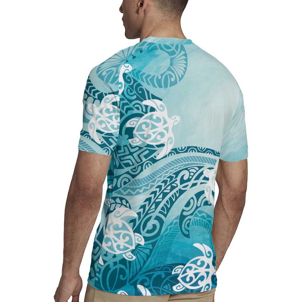 Polynesia Turtle Rugby Jersey Watercolor Abstract Style