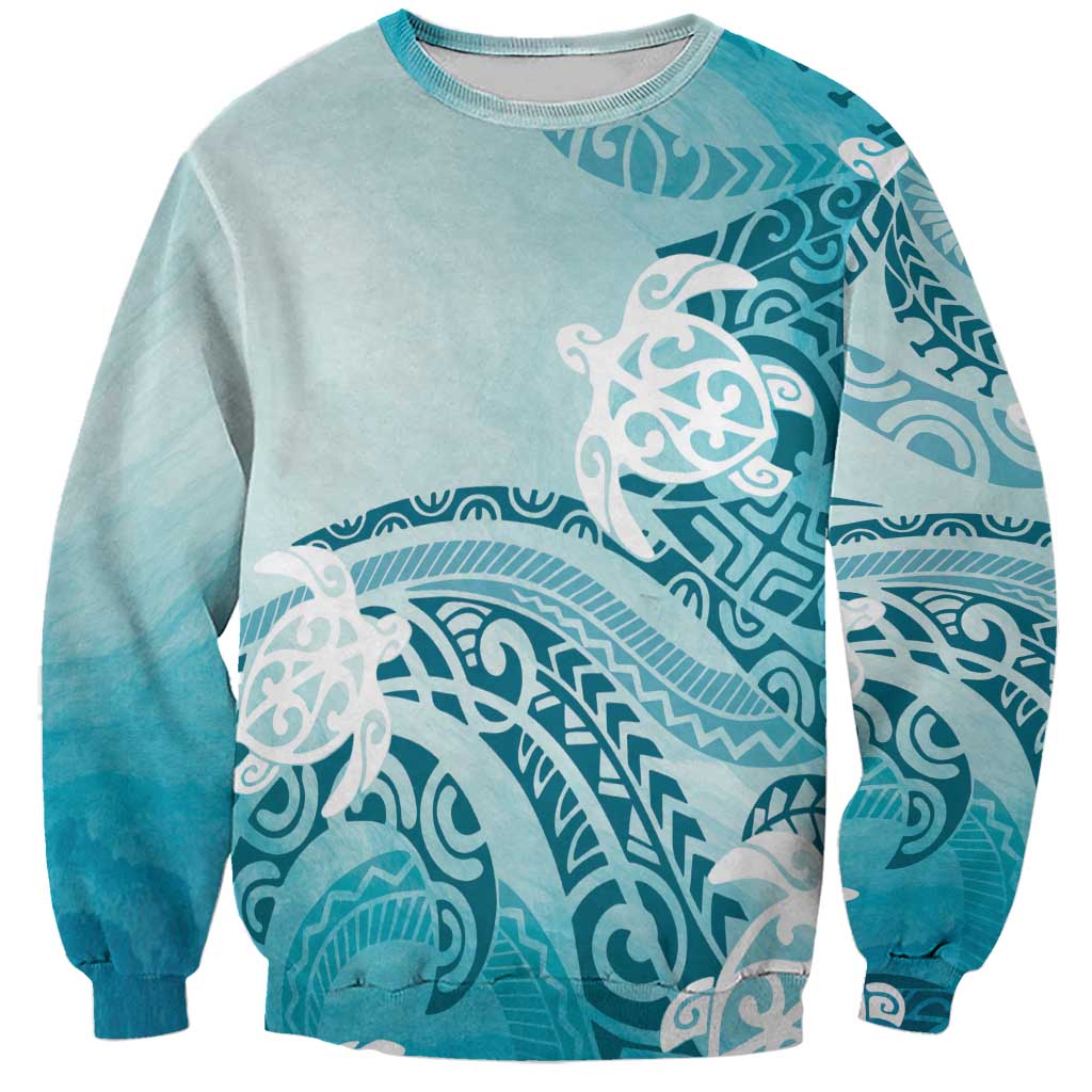 Polynesia Turtle Sweatshirt Watercolor Abstract Style LT7 Unisex Blue - Polynesian Pride