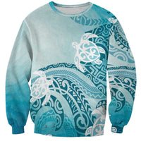 Polynesia Turtle Sweatshirt Watercolor Abstract Style LT7 Unisex Blue - Polynesian Pride