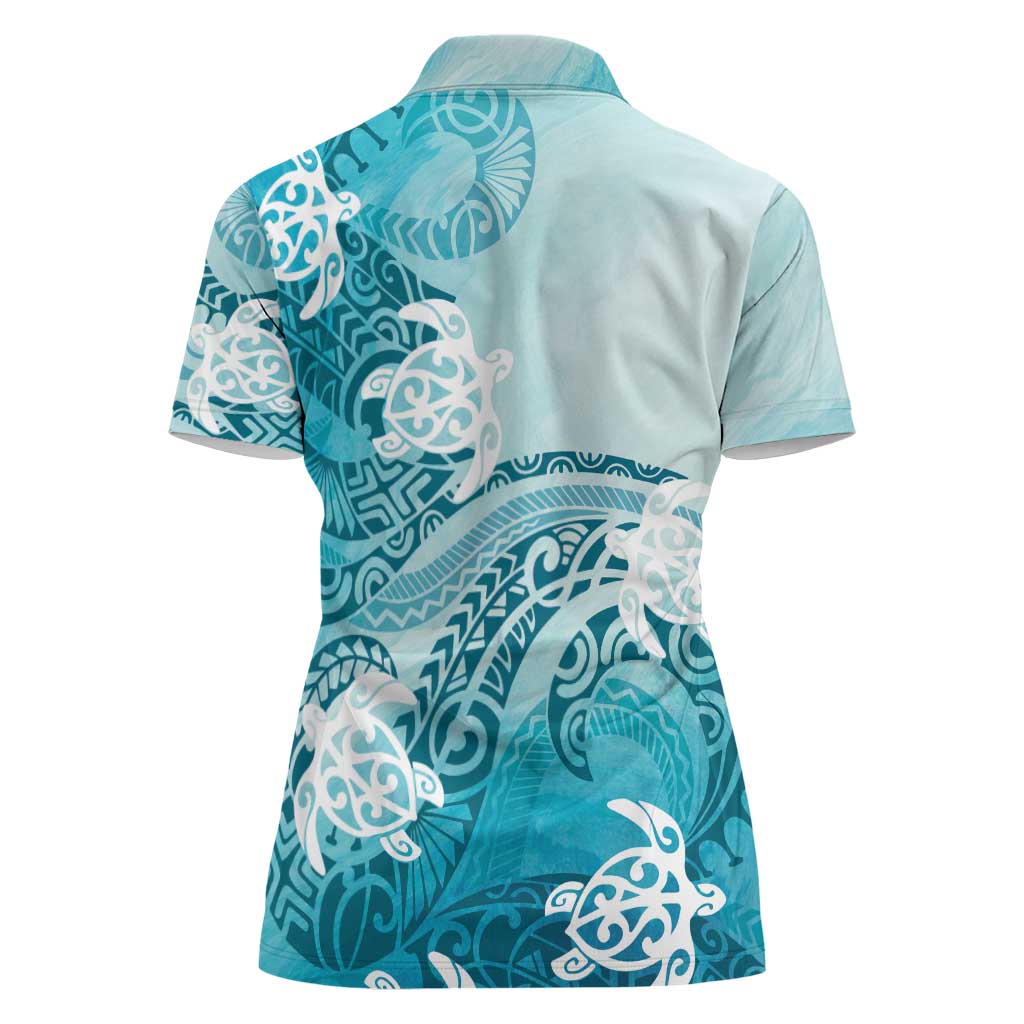 Polynesia Turtle Women Polo Shirt Watercolor Abstract Style
