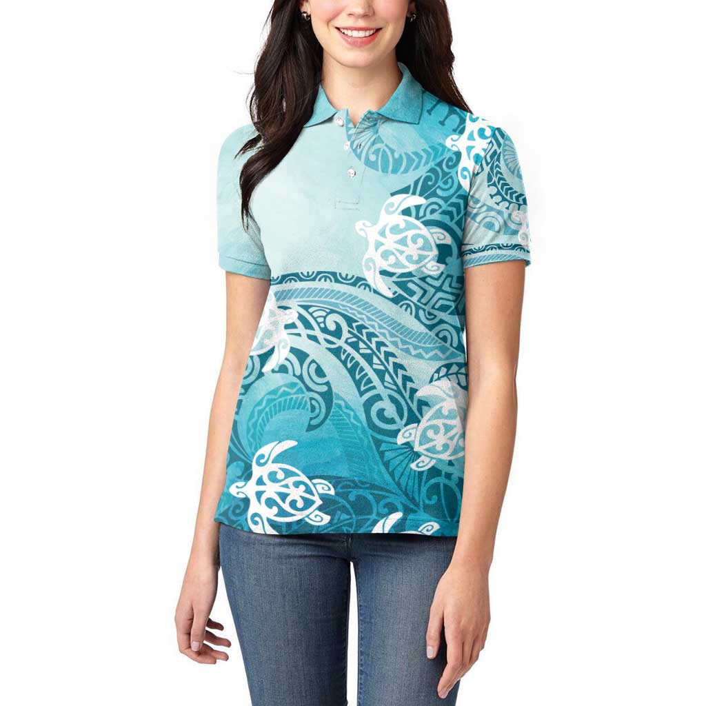 Polynesia Turtle Women Polo Shirt Watercolor Abstract Style