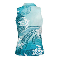 Polynesia Turtle Women Sleeveless Polo Shirt Watercolor Abstract Style LT7 - Polynesian Pride