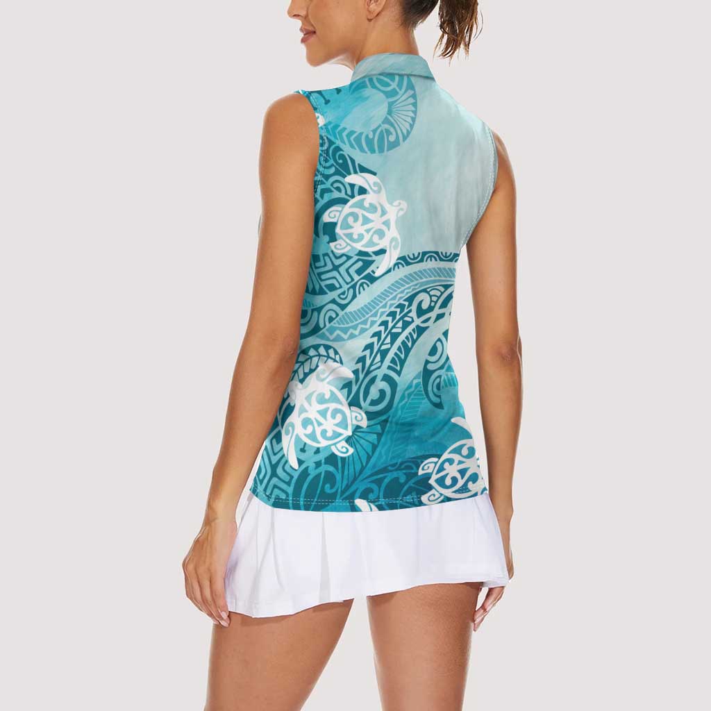 Polynesia Turtle Women Sleeveless Polo Shirt Watercolor Abstract Style LT7 - Polynesian Pride