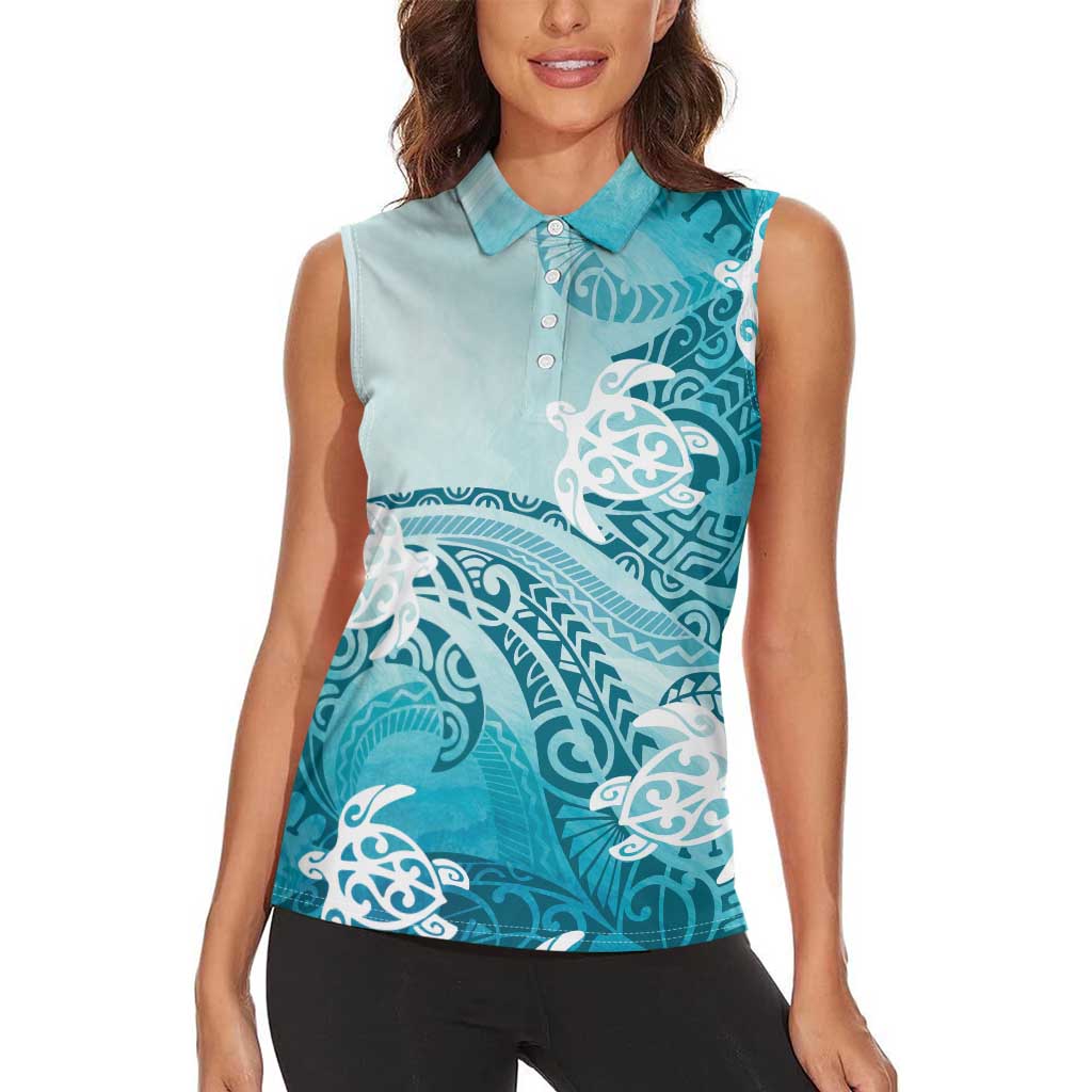 Polynesia Turtle Women Sleeveless Polo Shirt Watercolor Abstract Style LT7 - Polynesian Pride