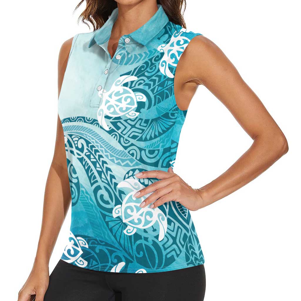 Polynesia Turtle Women Sleeveless Polo Shirt Watercolor Abstract Style LT7 - Polynesian Pride