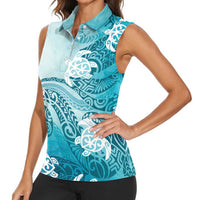 Polynesia Turtle Women Sleeveless Polo Shirt Watercolor Abstract Style LT7 - Polynesian Pride