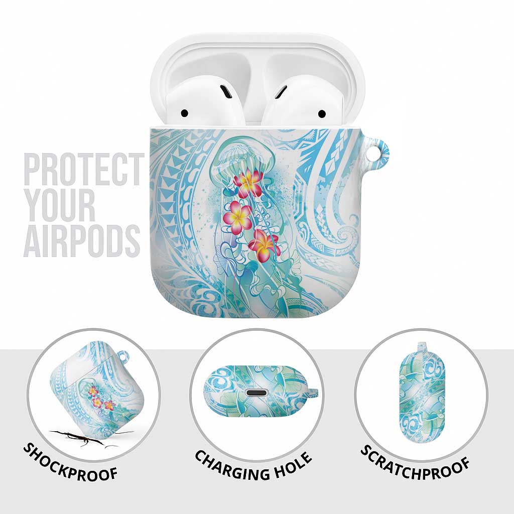 Sea Blue Polynesian Jellyfish AirPods Case Watercolor Glows - Polynesian Pride