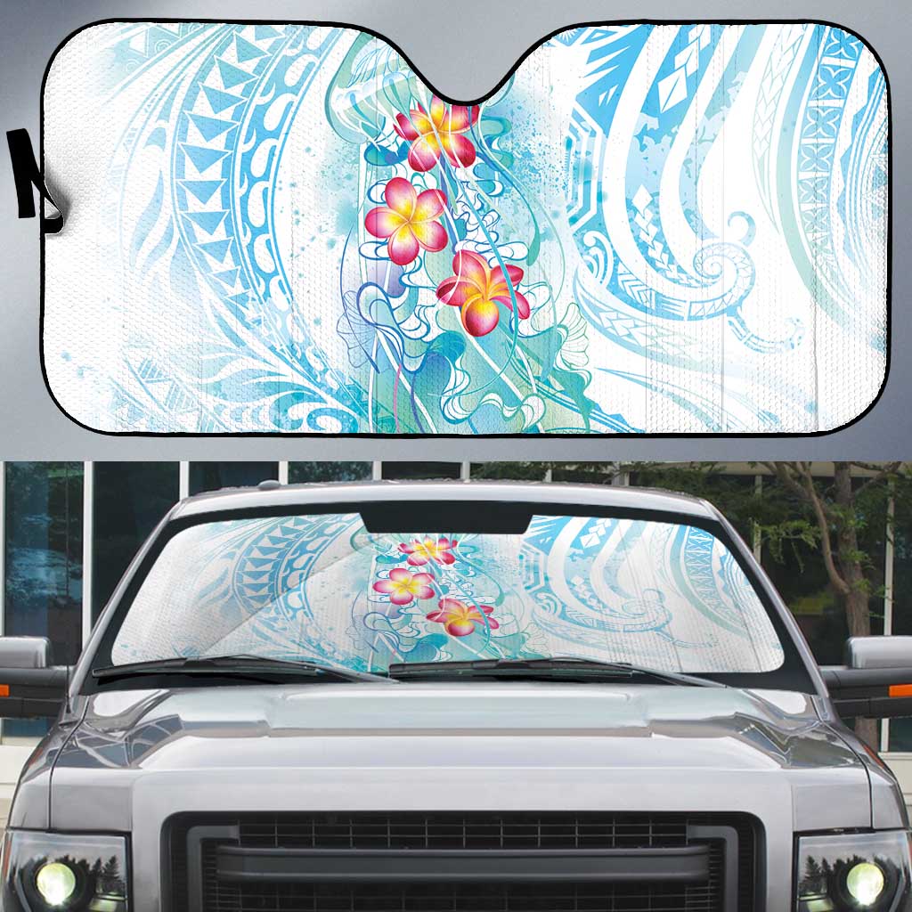 Sea Blue Polynesian Jellyfish Auto Sun Shade Watercolor Glows - Polynesian Pride