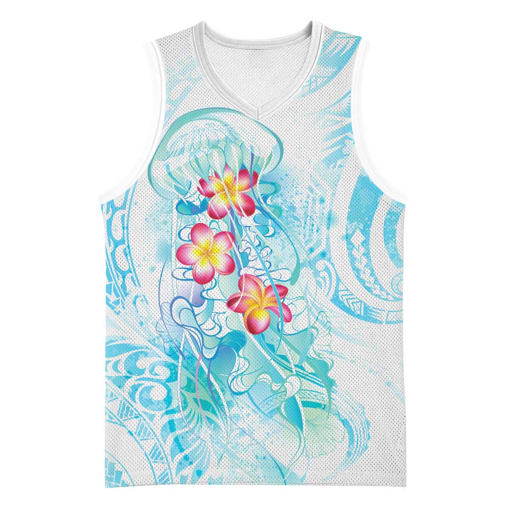 Sea Blue Polynesian Jellyfish Basketball Jersey Watercolor Glows LT7 Unisex Light Blue - Polynesian Pride