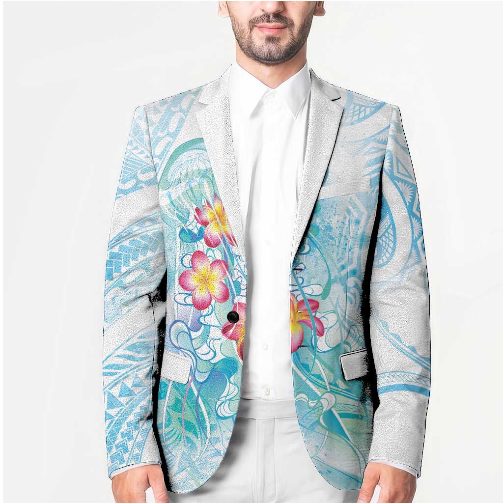 Sea Blue Polynesian Jellyfish Blazer Watercolor Glows LT7 - Polynesian Pride