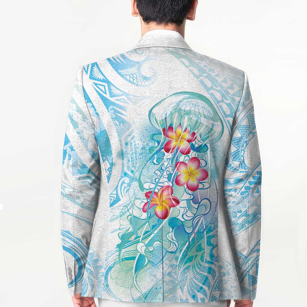 Sea Blue Polynesian Jellyfish Blazer Watercolor Glows LT7 - Polynesian Pride
