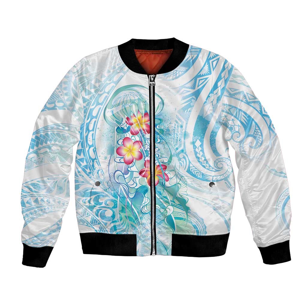 Sea Blue Polynesian Jellyfish Bomber Jacket Watercolor Glows LT7 Unisex Light Blue - Polynesian Pride