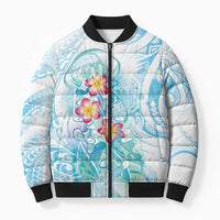 Sea Blue Polynesian Jellyfish Bomber Puffer Jacket Watercolor Glows LT7 Unisex Light Blue - Polynesian Pride