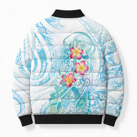 Sea Blue Polynesian Jellyfish Bomber Puffer Jacket Watercolor Glows LT7 - Polynesian Pride