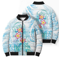 Sea Blue Polynesian Jellyfish Bomber Puffer Jacket Watercolor Glows LT7 - Polynesian Pride