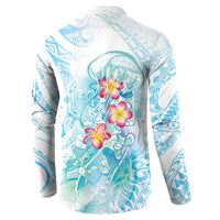 Sea Blue Polynesian Jellyfish Button Sweatshirt Watercolor Glows LT7 - Polynesian Pride