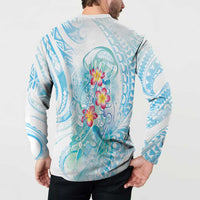 Sea Blue Polynesian Jellyfish Button Sweatshirt Watercolor Glows LT7 - Polynesian Pride