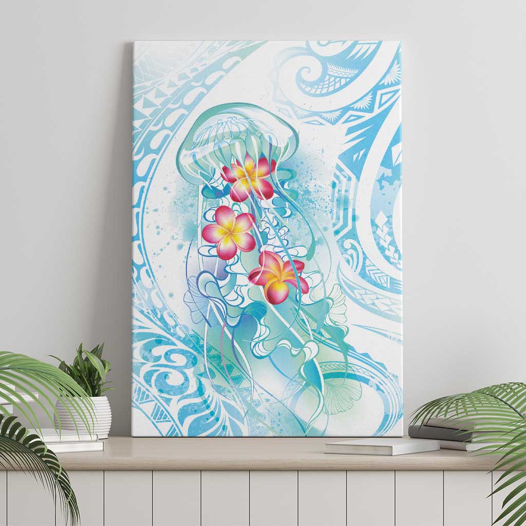 Sea Blue Polynesian Jellyfish Canvas Wall Art Watercolor Glows - Polynesian Pride