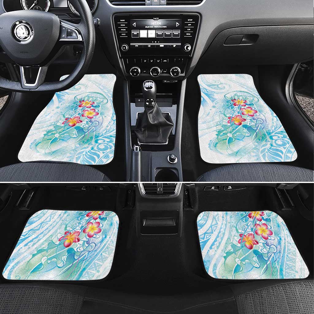 Sea Blue Polynesian Jellyfish Car Mats Watercolor Glows LT7 Set 4pcs Light Blue - Polynesian Pride