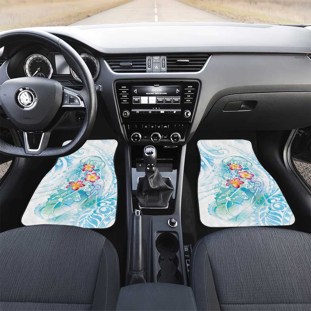 Sea Blue Polynesian Jellyfish Car Mats Watercolor Glows LT7 Set 2pcs - Front Light Blue - Polynesian Pride