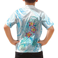 Sea Blue Polynesian Jellyfish Family Matching Off Shoulder Short Dress and Hawaiian Shirt Watercolor Glows - Polynesian Pride