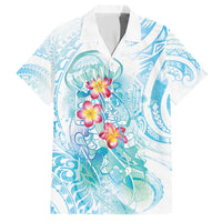 Sea Blue Polynesian Jellyfish Family Matching Short Sleeve Bodycon Dress and Hawaiian Shirt Watercolor Glows - Polynesian Pride