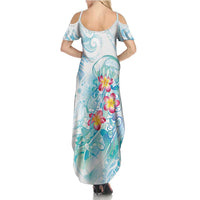 Sea Blue Polynesian Jellyfish Family Matching Summer Maxi Dress and Hawaiian Shirt Watercolor Glows - Polynesian Pride
