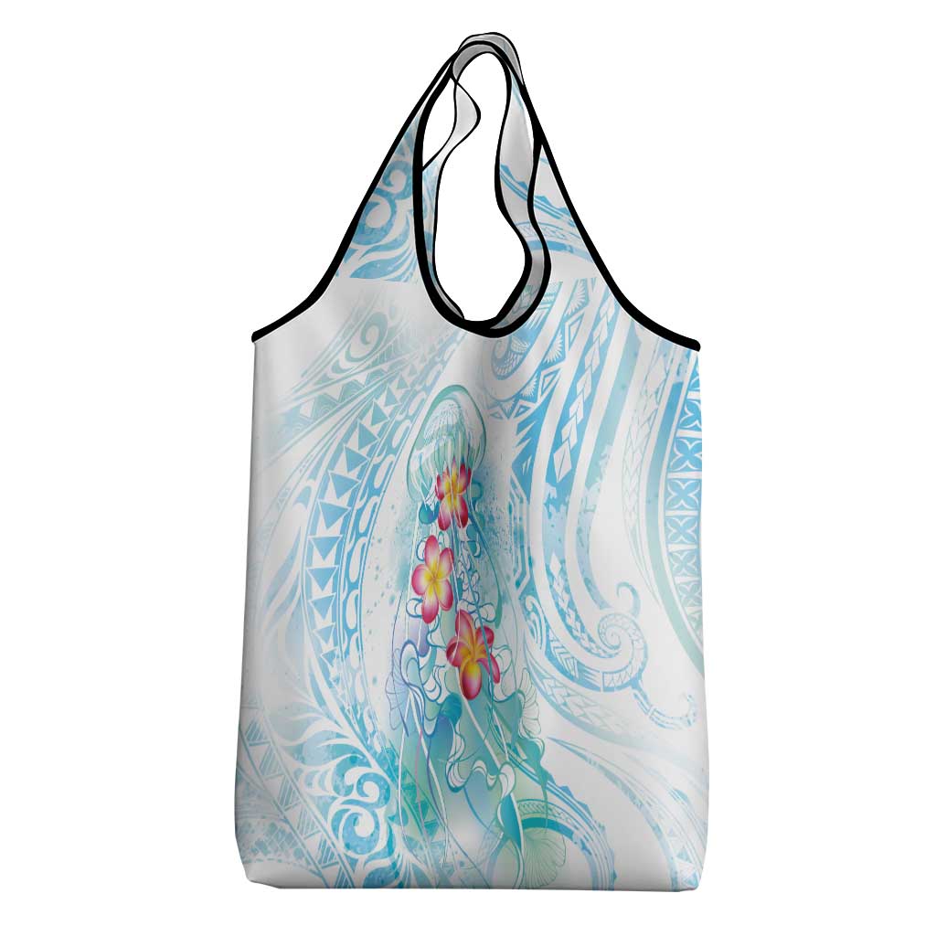 Sea Blue Polynesian Jellyfish Grocery Bag Watercolor Glows LT7 - Polynesian Pride