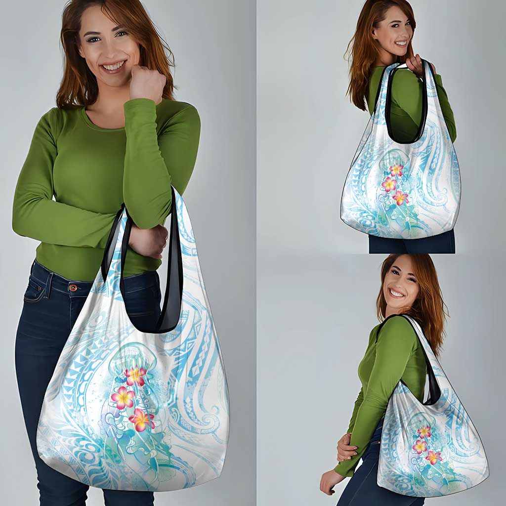 Sea Blue Polynesian Jellyfish Grocery Bag Watercolor Glows LT7 - Polynesian Pride