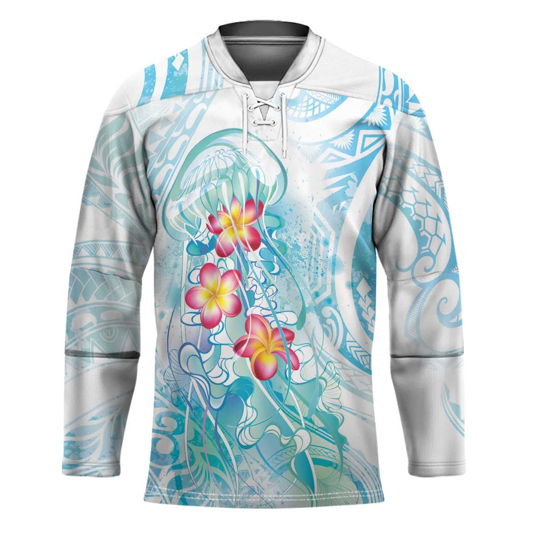 Sea Blue Polynesian Jellyfish Hockey Jersey Watercolor Glows - Polynesian Pride
