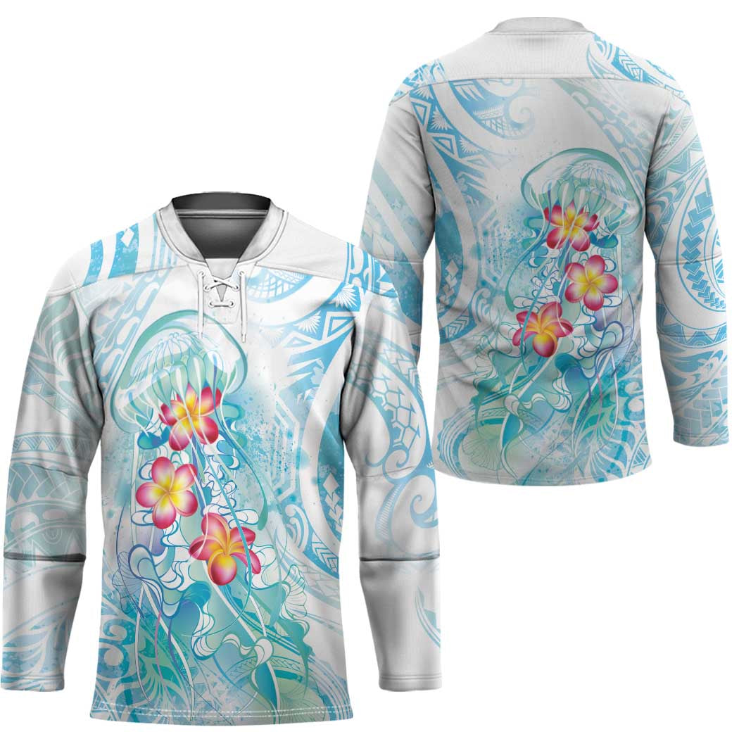 Sea Blue Polynesian Jellyfish Hockey Jersey Watercolor Glows - Polynesian Pride
