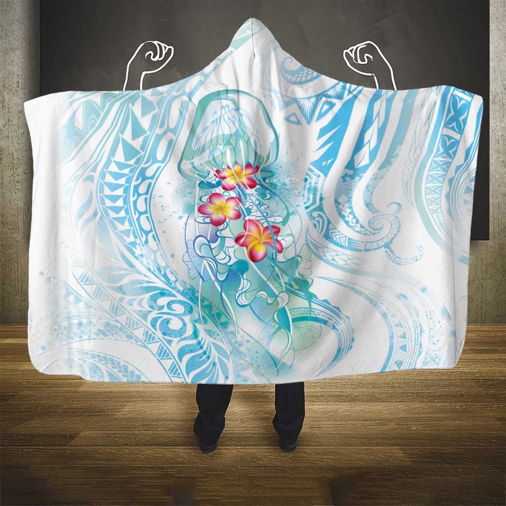 Sea Blue Polynesian Jellyfish Hooded Blanket Watercolor Glows - Polynesian Pride